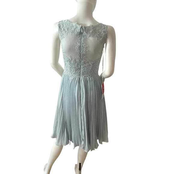 JJ’s House Cocktail Dress 4 Blue Green Lace Chiffon Pleats Sleeveless Party NWT - Picture 3 of 16